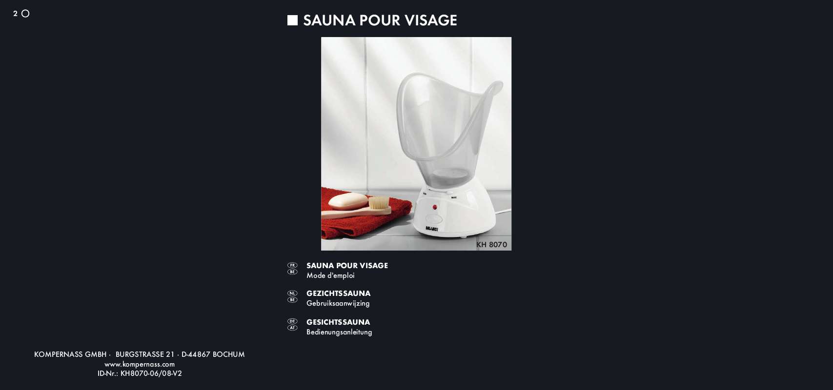 Notice BALANCE KH 8070 FACIAL SAUNA Trouver une solution à un